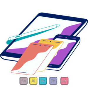 a mobile and tablet showing different design programs